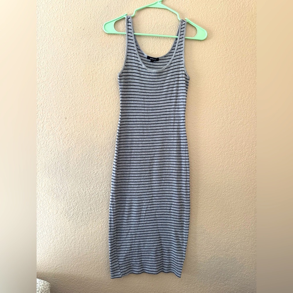 Ambiance Midi Dress Striped Grey and Black Ribbed! Size S.